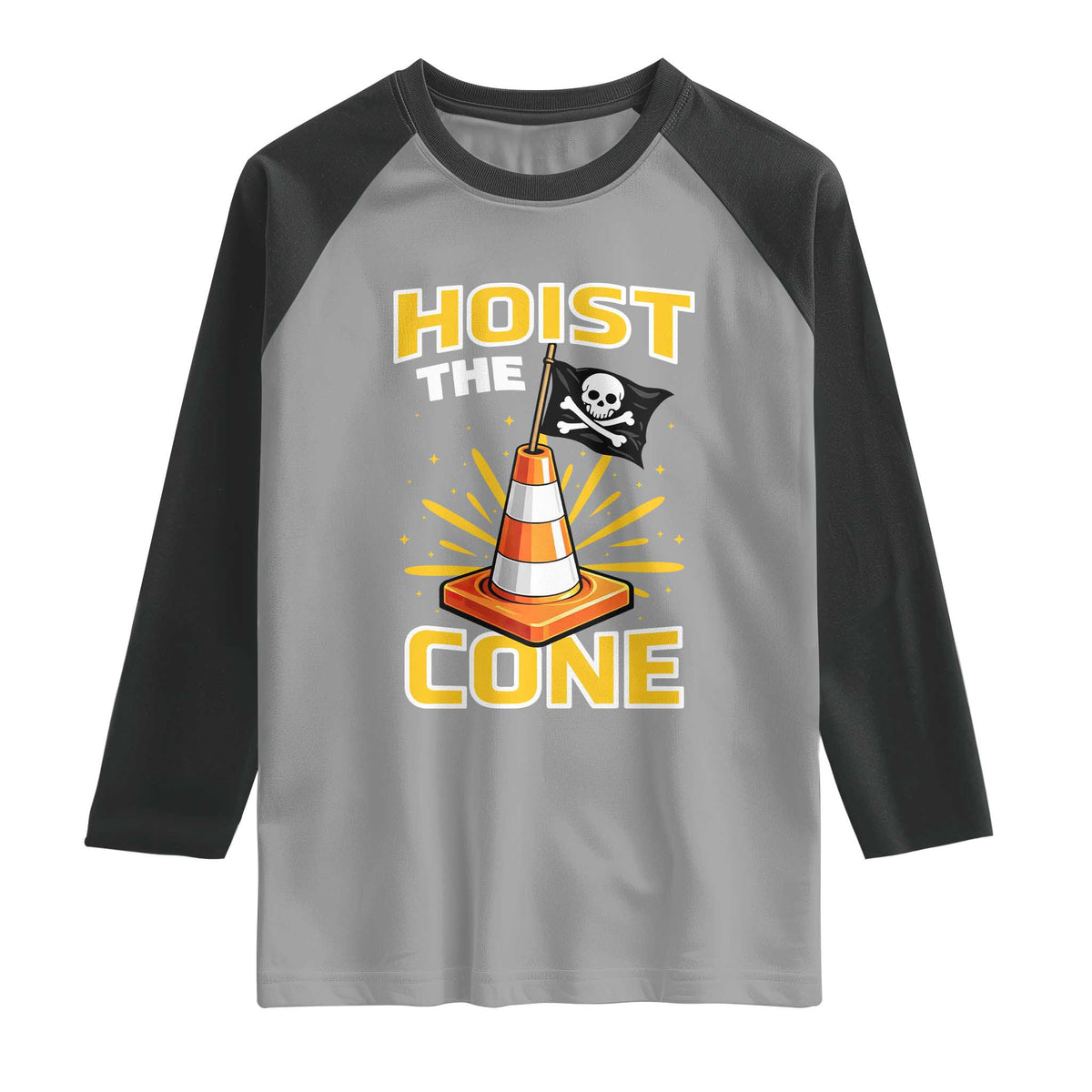 Hoist The Cone Jolly Roger Victory Raglan Shirt Pirate Skull Baseball Sports Fan IYKYK Meme TS02 Sport Gray Black Print Your Wear