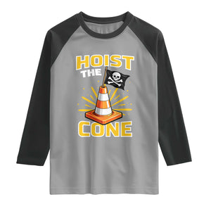 Hoist The Cone Jolly Roger Victory Raglan Shirt Pirate Skull Baseball Sports Fan IYKYK Meme TS02 Sport Gray Black Print Your Wear