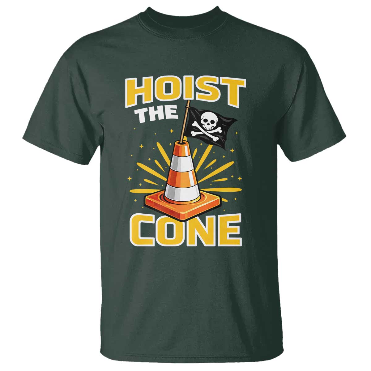 Hoist The Cone Jolly Roger Victory T Shirt - Pirate Skull Baseball Sports Fan IYKYK Meme TS02 Dark Forest Green Print Your Wear