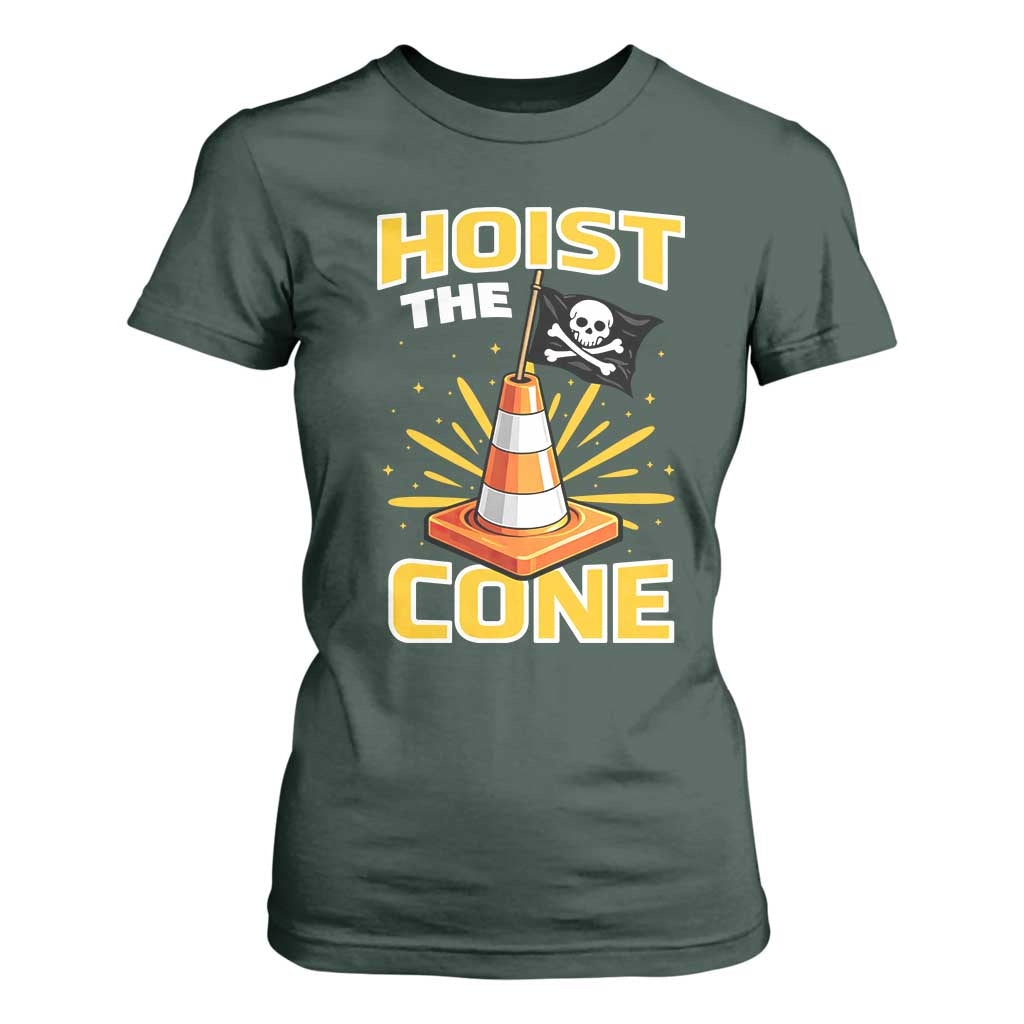 Hoist The Cone Jolly Roger Victory T Shirt For Women Pirate Skull Baseball Sports Fan IYKYK Meme TS02 Dark Forest Green Print Your Wear