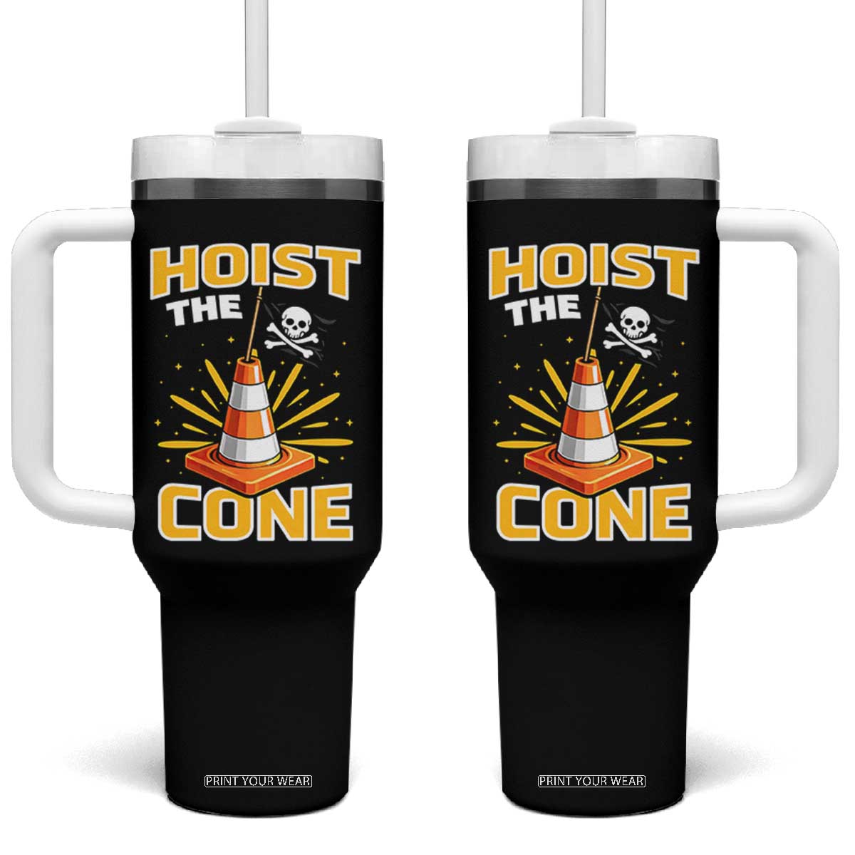 Hoist The Cone Jolly Roger Victory Tumbler With Handle Pirate Skull Baseball Sports Fan IYKYK Meme TS02 One Size: 40 oz Black Print Your Wear