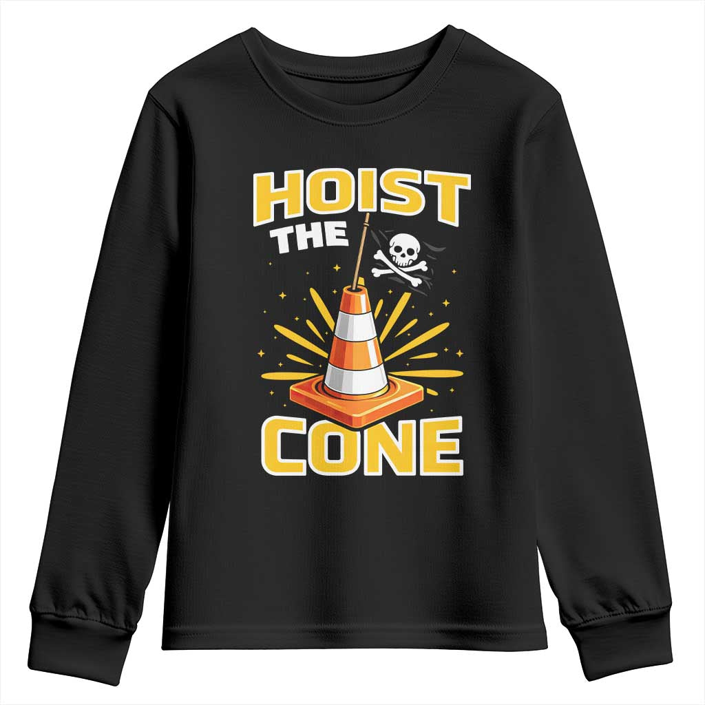 Hoist The Cone Jolly Roger Victory Youth Sweatshirt Pirate Skull Baseball Sports Fan IYKYK Meme TS02 Black Print Your Wear