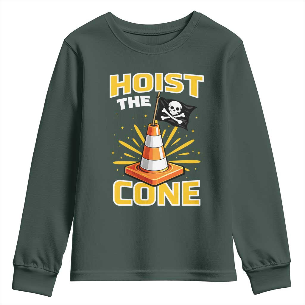 Hoist The Cone Jolly Roger Victory Youth Sweatshirt Pirate Skull Baseball Sports Fan IYKYK Meme TS02 Dark Forest Green Print Your Wear