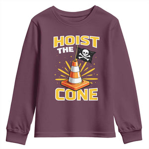 Hoist The Cone Jolly Roger Victory Youth Sweatshirt Pirate Skull Baseball Sports Fan IYKYK Meme TS02 Maroon Print Your Wear