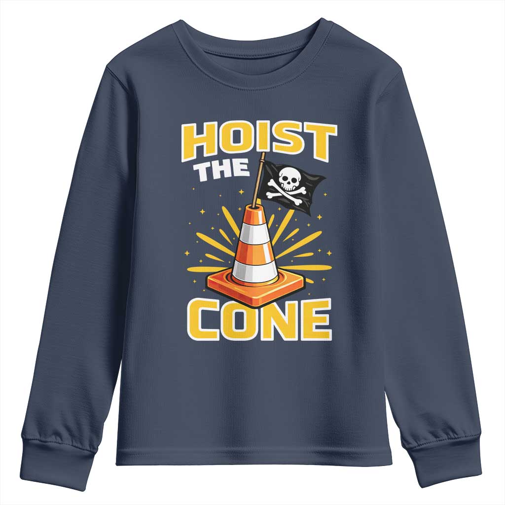 Hoist The Cone Jolly Roger Victory Youth Sweatshirt Pirate Skull Baseball Sports Fan IYKYK Meme TS02 Navy Print Your Wear