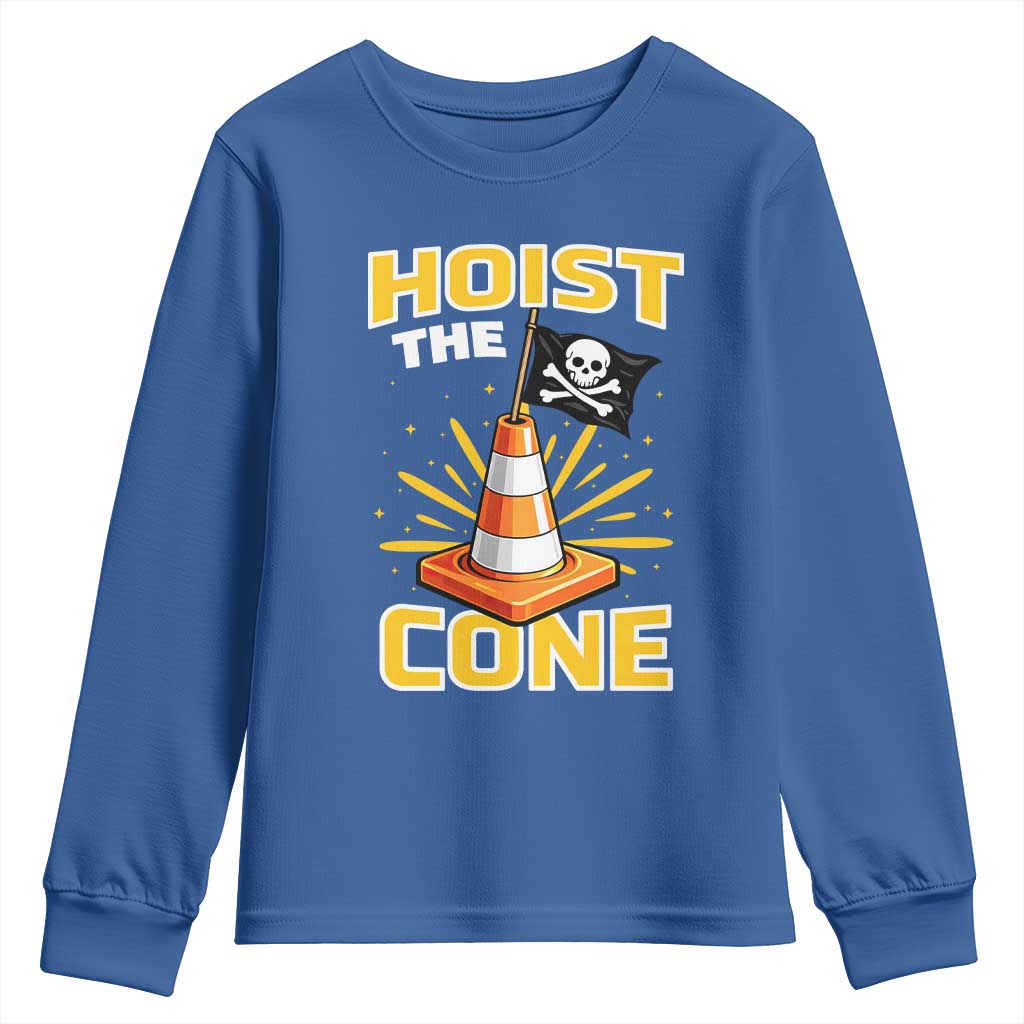 Hoist The Cone Jolly Roger Victory Youth Sweatshirt Pirate Skull Baseball Sports Fan IYKYK Meme TS02 Royal Blue Print Your Wear