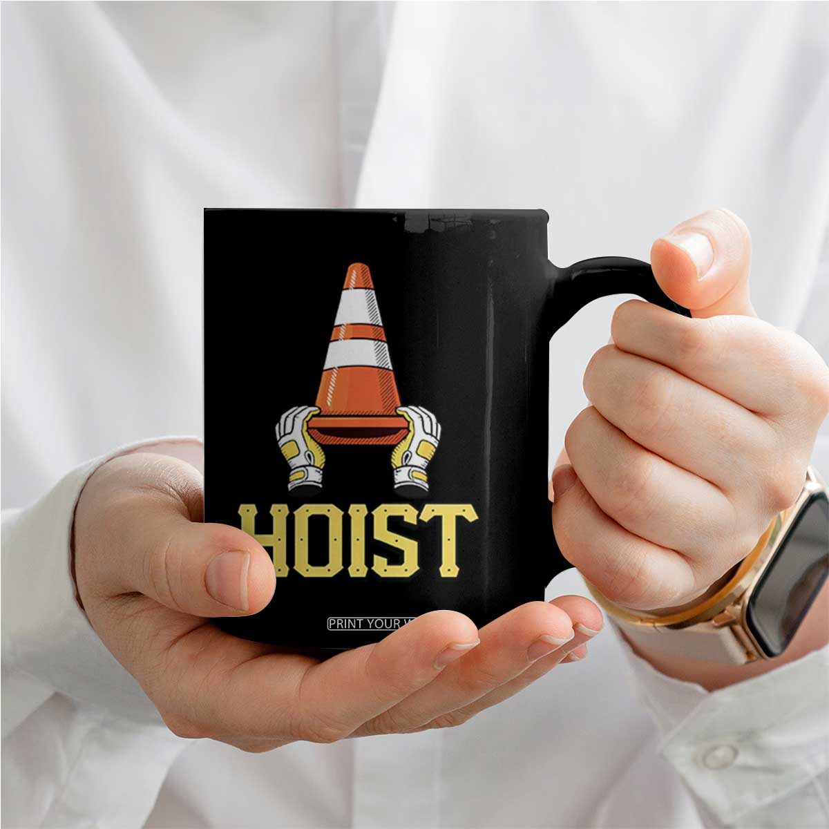 Funny Hoist The Cone Trophy Coffee Mug IYKYK Meme Sports Fan Victory Celebration TS02 Print Your Wear