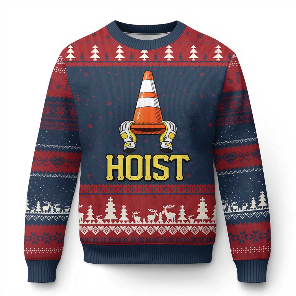 Funny Hoist The Cone Trophy Ugly Christmas Sweater IYKYK Meme Sports Fan Victory Celebration TS02 Navy Red Print Your Wear