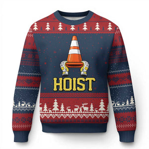 Funny Hoist The Cone Trophy Ugly Christmas Sweater IYKYK Meme Sports Fan Victory Celebration TS02 Navy Red Print Your Wear