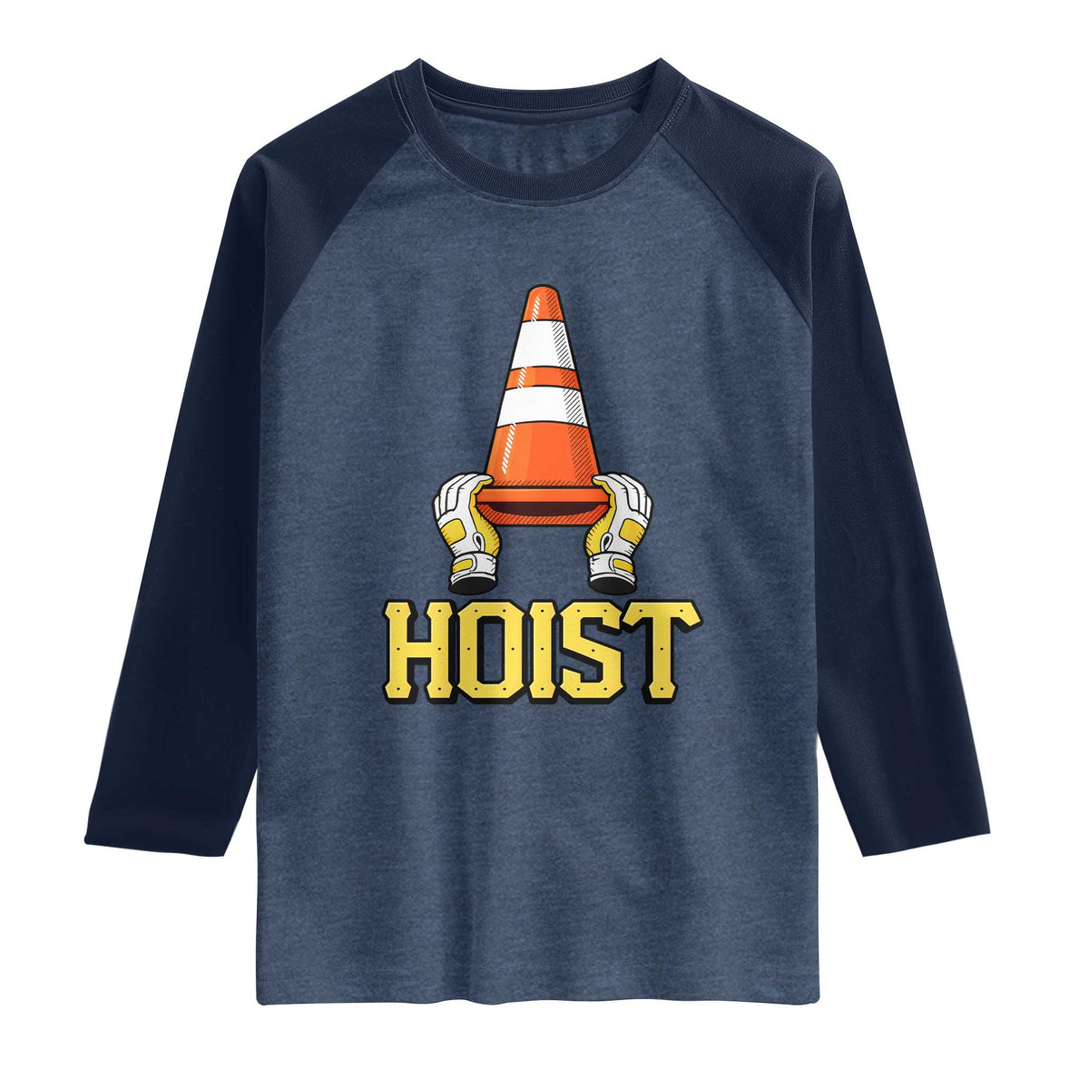 Funny Hoist The Cone Trophy Raglan Shirt IYKYK Meme Sports Fan Victory Celebration TS02 Heather Denim Navy Print Your Wear