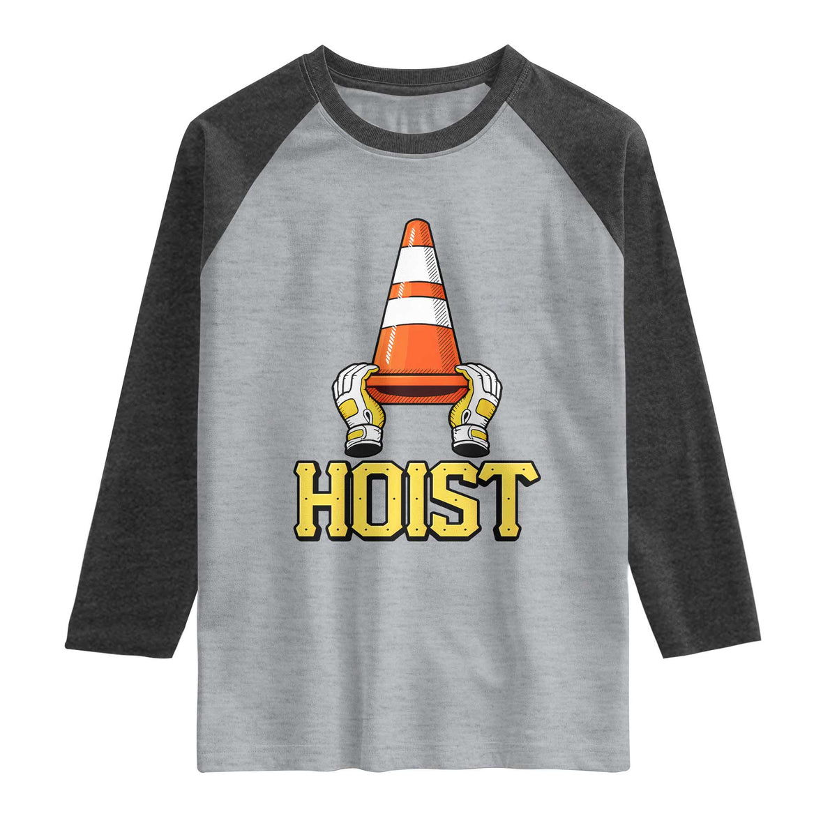 Funny Hoist The Cone Trophy Raglan Shirt IYKYK Meme Sports Fan Victory Celebration TS02 Heather Gray Heather Charcoal Print Your Wear