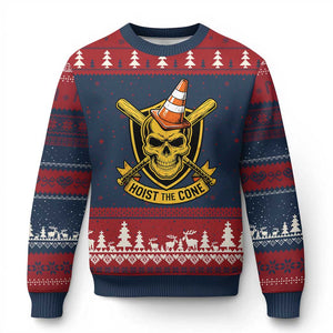 Funny Hoist The Cone Skull Ugly Christmas Sweater IYKYK Meme Gritty Victory Celebration Sports Fan TS02 Navy Red Print Your Wear