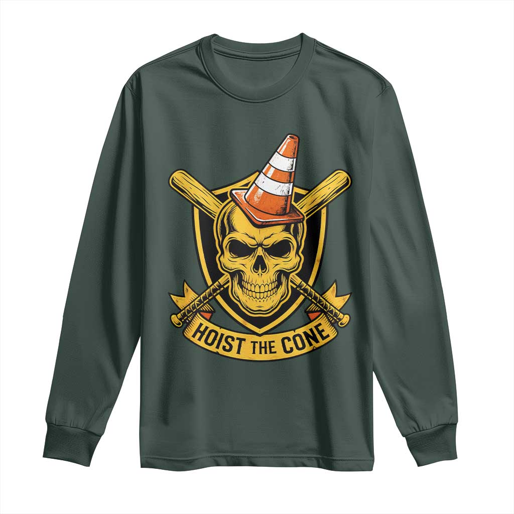 Funny Hoist The Cone Skull Long Sleeve Shirt IYKYK Meme Gritty Victory Celebration Sports Fan TS02 Dark Forest Green Print Your Wear
