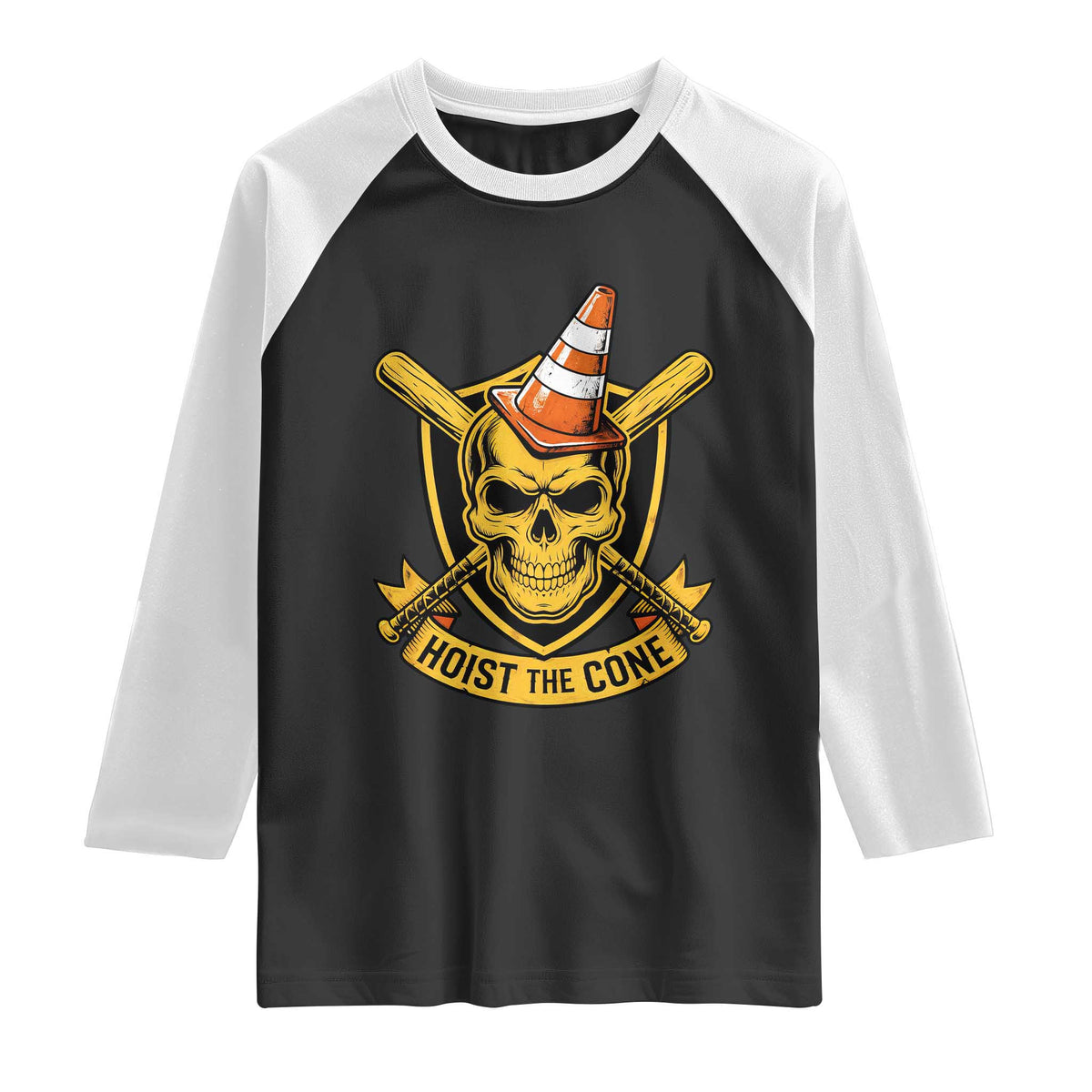Funny Hoist The Cone Skull Raglan Shirt IYKYK Meme Gritty Victory Celebration Sports Fan TS02 Black White Print Your Wear