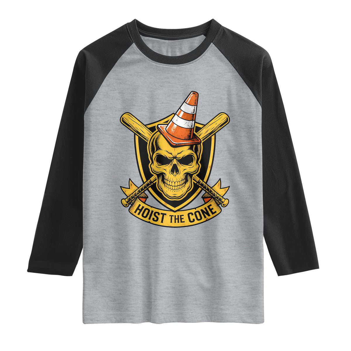 Funny Hoist The Cone Skull Raglan Shirt IYKYK Meme Gritty Victory Celebration Sports Fan TS02 Heather Gray Black Print Your Wear