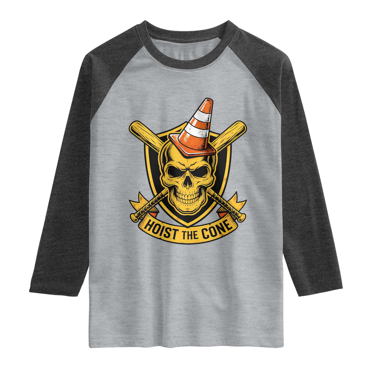 Funny Hoist The Cone Skull Raglan Shirt IYKYK Meme Gritty Victory Celebration Sports Fan TS02 Heather Gray Heather Charcoal Print Your Wear