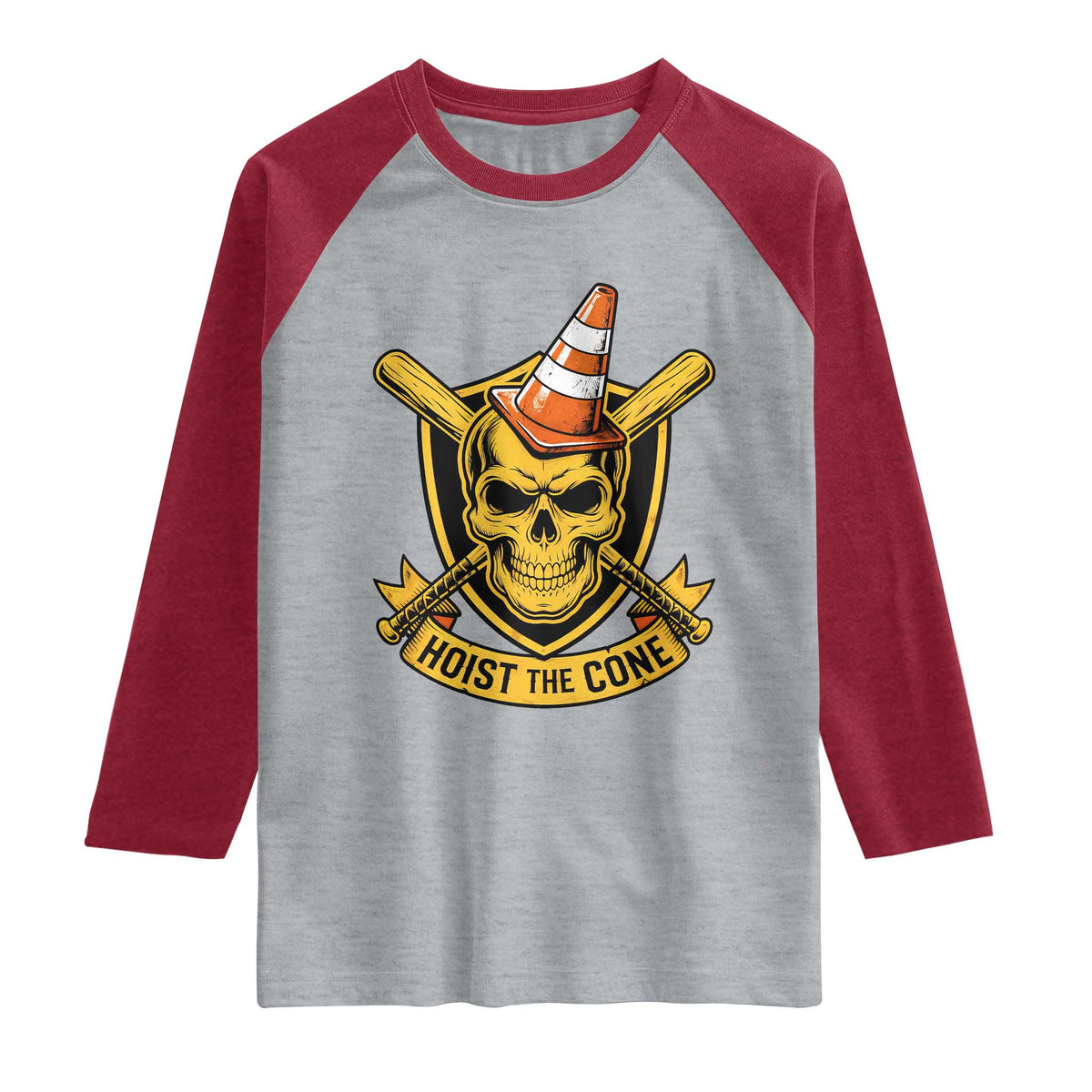 Funny Hoist The Cone Skull Raglan Shirt IYKYK Meme Gritty Victory Celebration Sports Fan TS02 Heather Gray Heather Red Print Your Wear