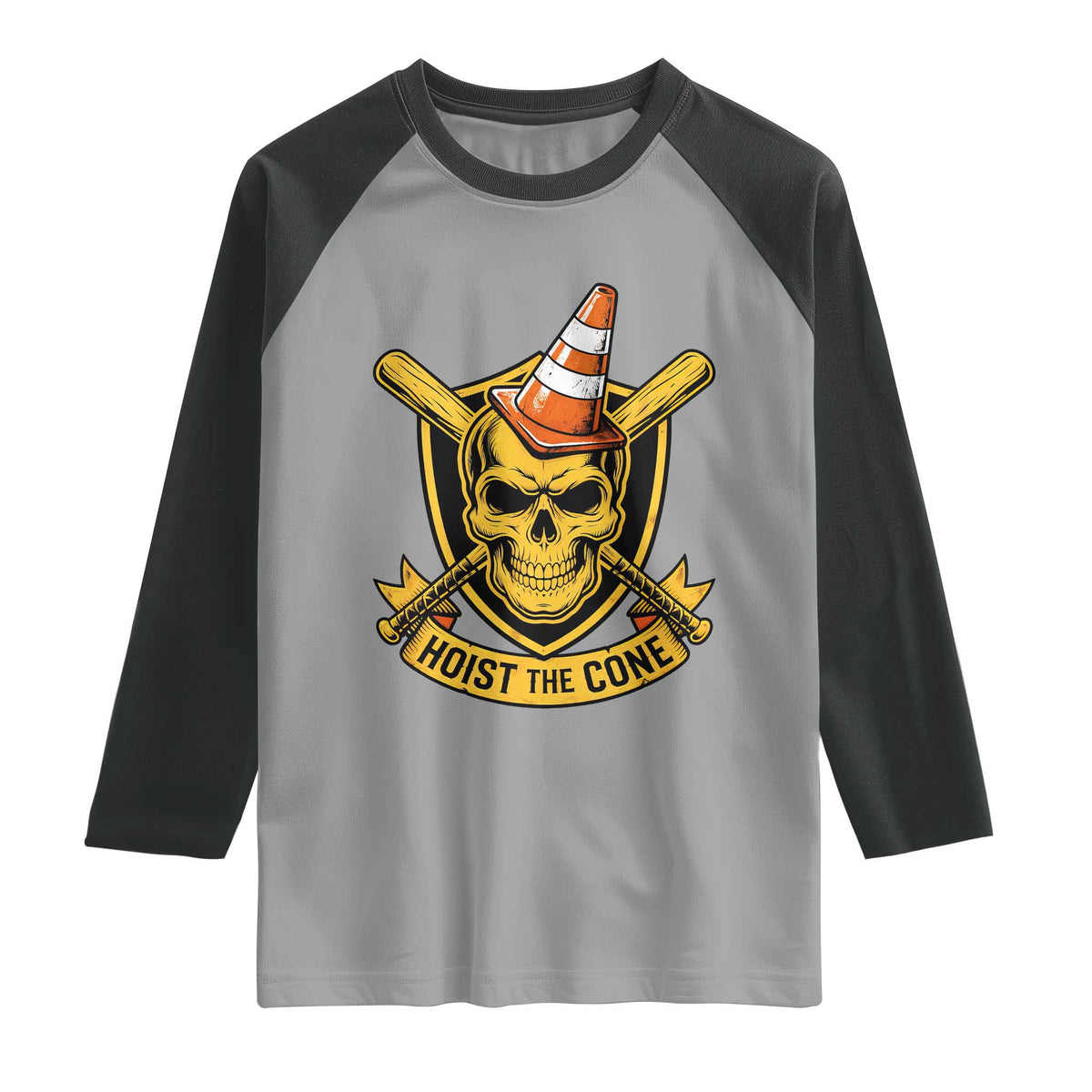 Funny Hoist The Cone Skull Raglan Shirt IYKYK Meme Gritty Victory Celebration Sports Fan TS02 Sport Gray Black Print Your Wear