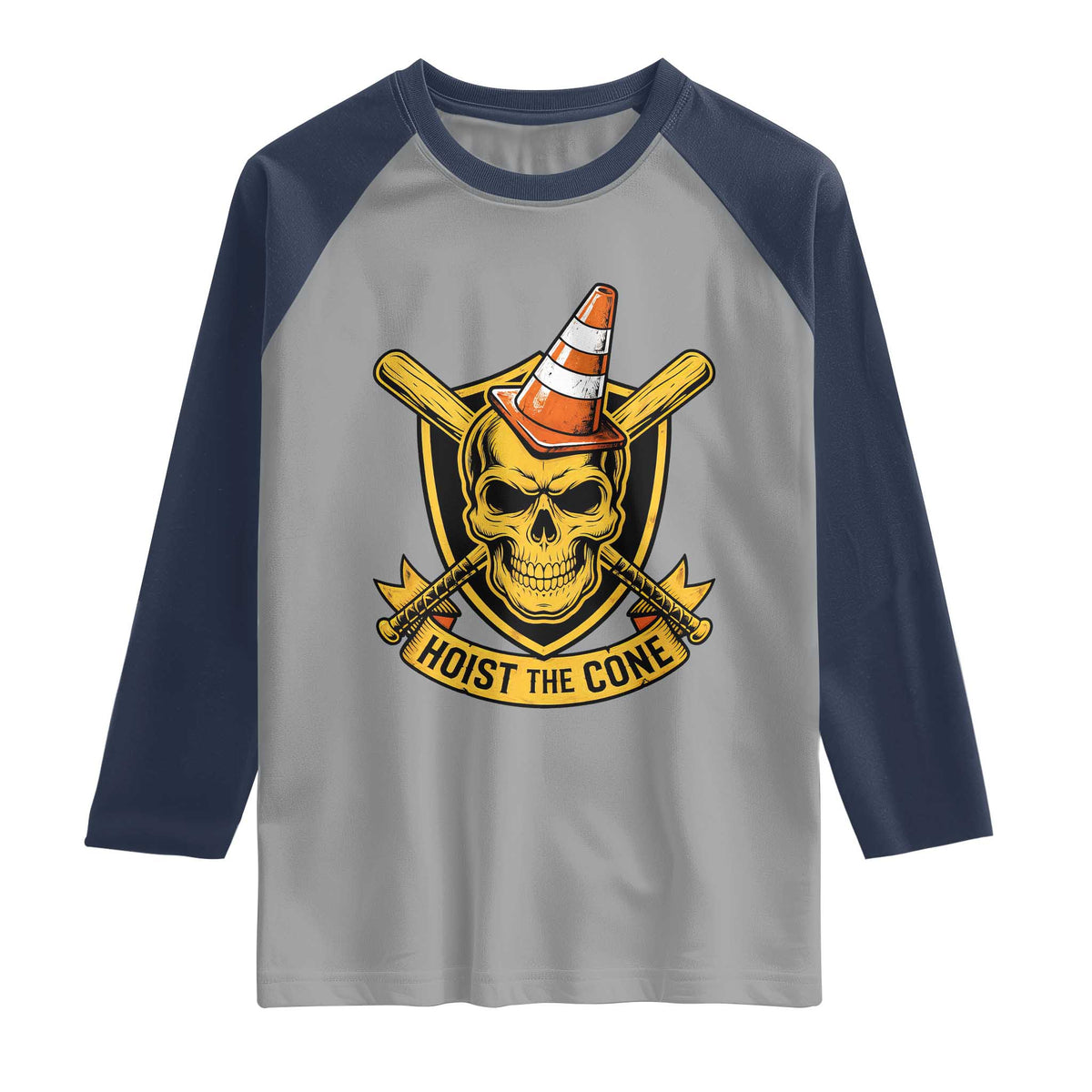 Funny Hoist The Cone Skull Raglan Shirt IYKYK Meme Gritty Victory Celebration Sports Fan TS02 Sport Gray Navy Print Your Wear