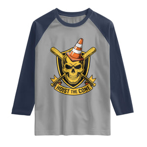 Funny Hoist The Cone Skull Raglan Shirt IYKYK Meme Gritty Victory Celebration Sports Fan TS02 Sport Gray Navy Print Your Wear