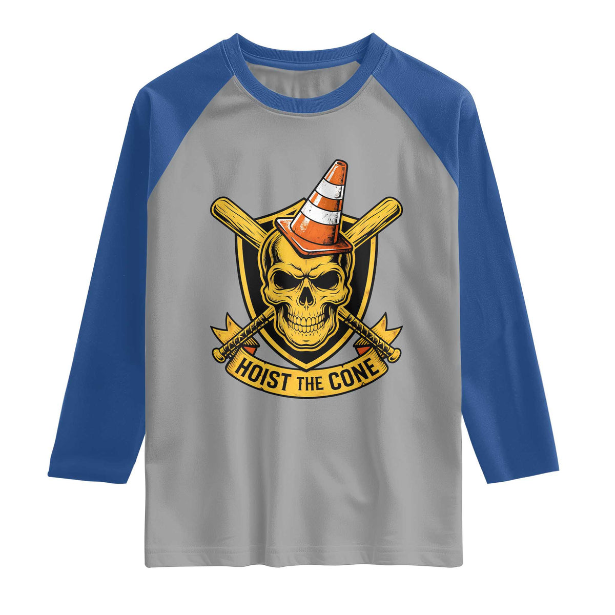 Funny Hoist The Cone Skull Raglan Shirt IYKYK Meme Gritty Victory Celebration Sports Fan TS02 Sport Gray Royal Print Your Wear