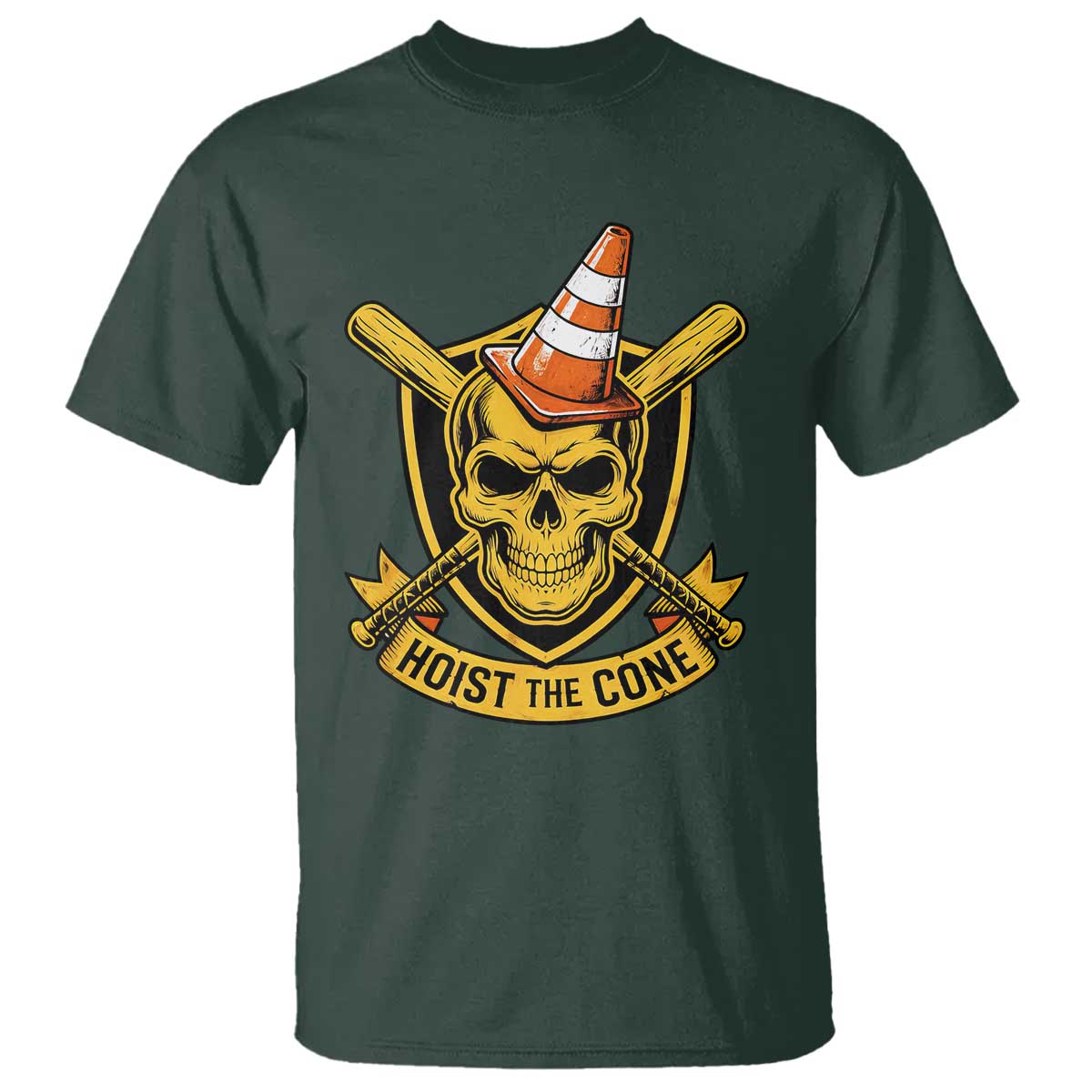 Funny Hoist The Cone Skull T Shirt IYKYK Meme Gritty Victory Celebration Sports Fan TS02 Dark Forest Green Print Your Wear