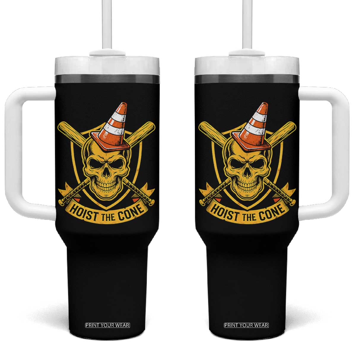 Funny Hoist The Cone Skull Tumbler With Handle IYKYK Meme Gritty Victory Celebration Sports Fan TS02 One Size: 40 oz Black Print Your Wear