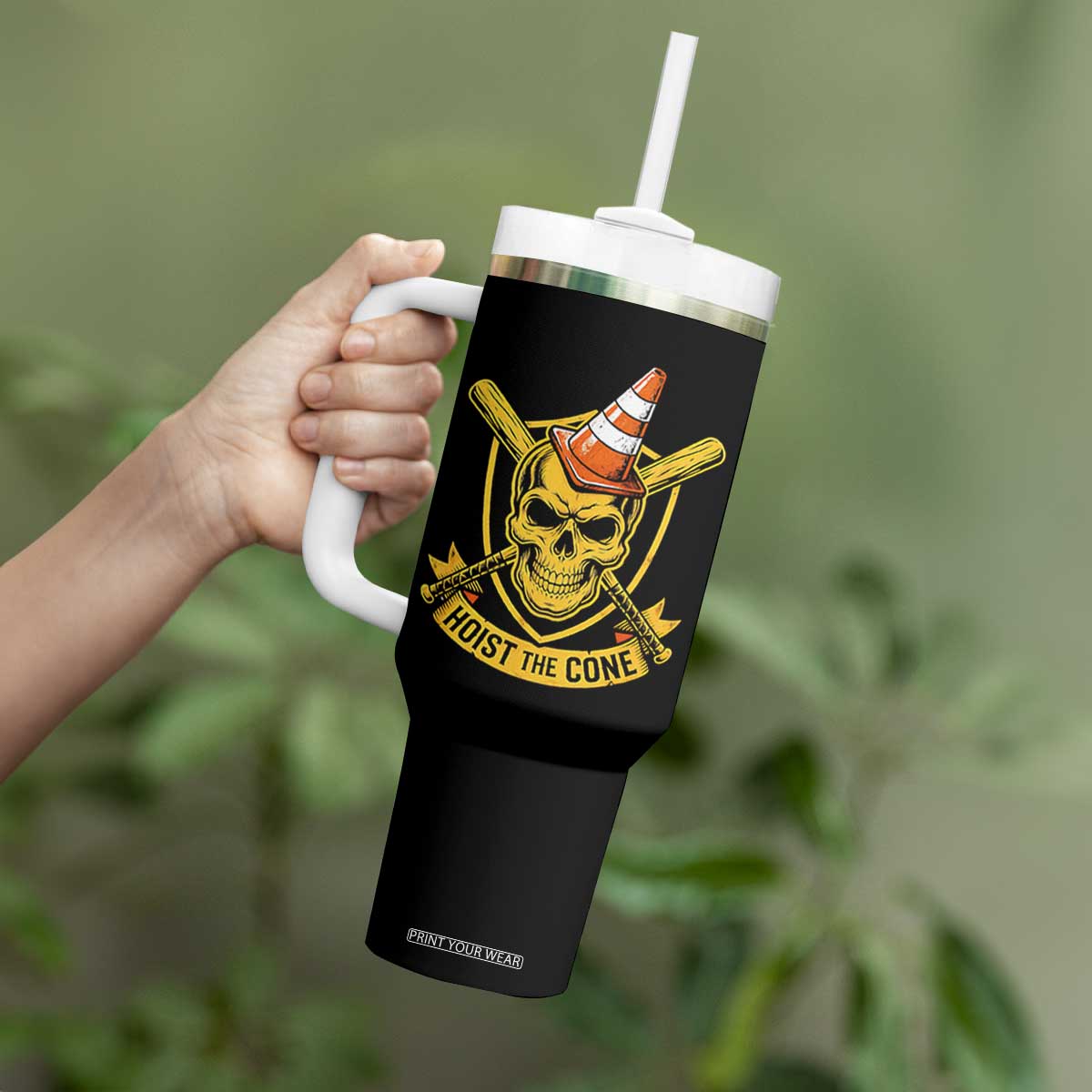 Funny Hoist The Cone Skull Tumbler With Handle IYKYK Meme Gritty Victory Celebration Sports Fan TS02 Print Your Wear