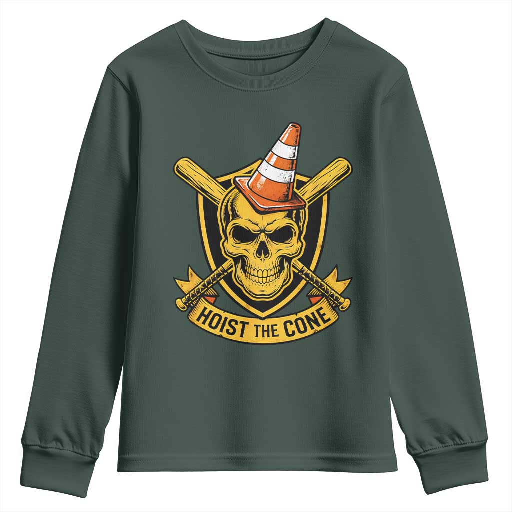Funny Hoist The Cone Skull Youth Sweatshirt IYKYK Meme Gritty Victory Celebration Sports Fan TS02 Dark Forest Green Print Your Wear