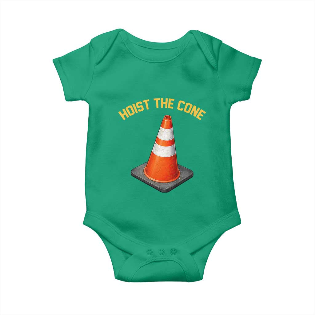 Vintage Hoist The Cone Victory Graphic Baby Onesie Funny Baseball Fan Pride Celebration IYKYK Meme TS02 Irish Green Print Your Wear