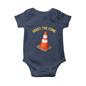 Vintage Hoist The Cone Victory Graphic Baby Onesie Funny Baseball Fan Pride Celebration IYKYK Meme TS02 Navy Print Your Wear
