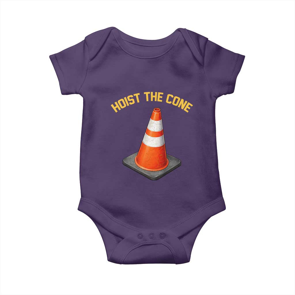 Vintage Hoist The Cone Victory Graphic Baby Onesie Funny Baseball Fan Pride Celebration IYKYK Meme TS02 Purple Print Your Wear