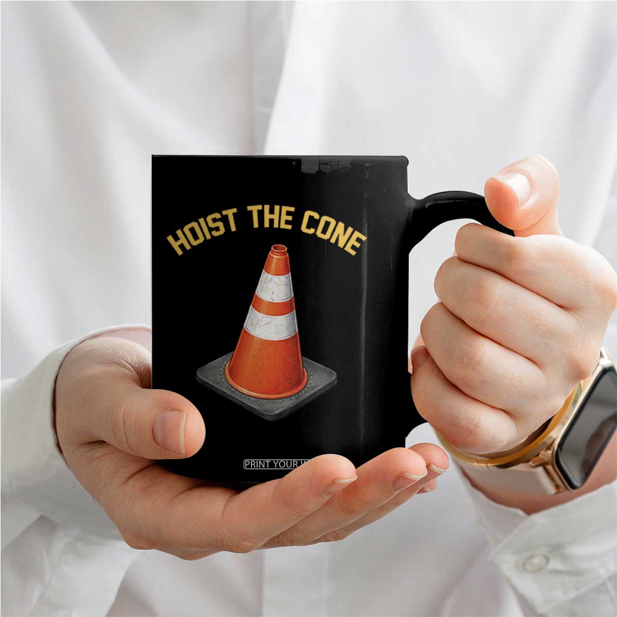 Vintage Hoist The Cone Victory Graphic Coffee Mug Funny Baseball Fan Pride Celebration IYKYK Meme TS02 Print Your Wear