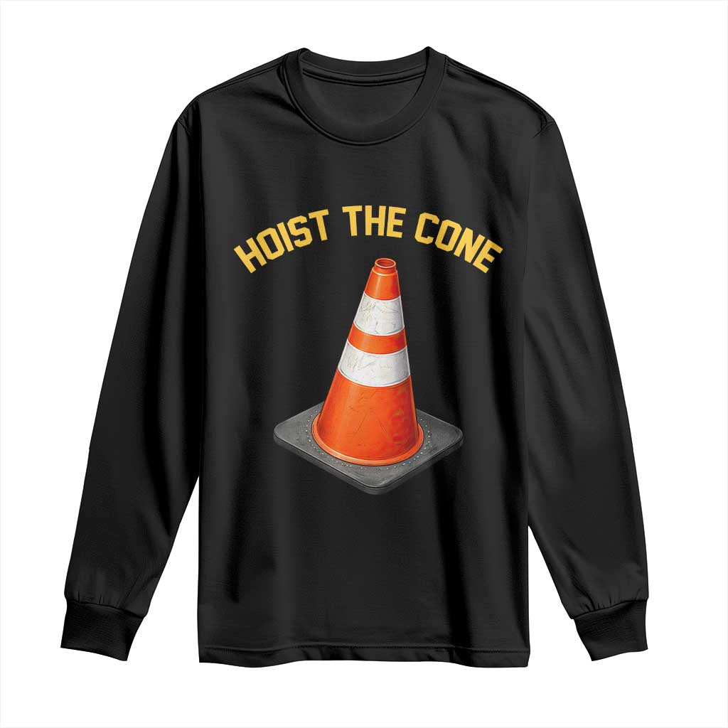 Vintage Hoist The Cone Victory Graphic Long Sleeve Shirt Funny Baseball Fan Pride Celebration IYKYK Meme TS02 Black Print Your Wear