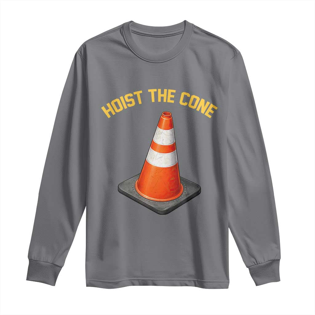 Vintage Hoist The Cone Victory Graphic Long Sleeve Shirt Funny Baseball Fan Pride Celebration IYKYK Meme TS02 Charcoal Print Your Wear
