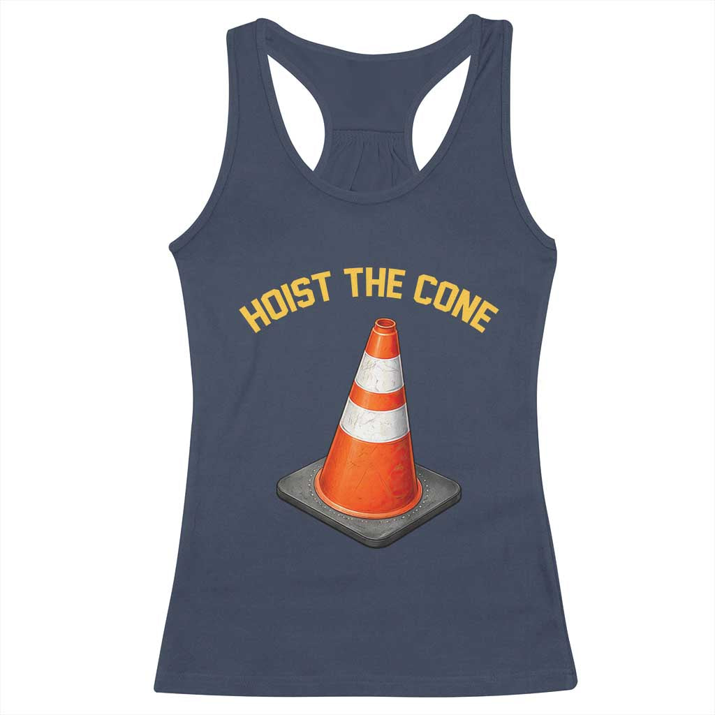 Vintage Hoist The Cone Victory Graphic Racerback Tank Top Funny Baseball Fan Pride Celebration IYKYK Meme TS02 Navy Print Your Wear