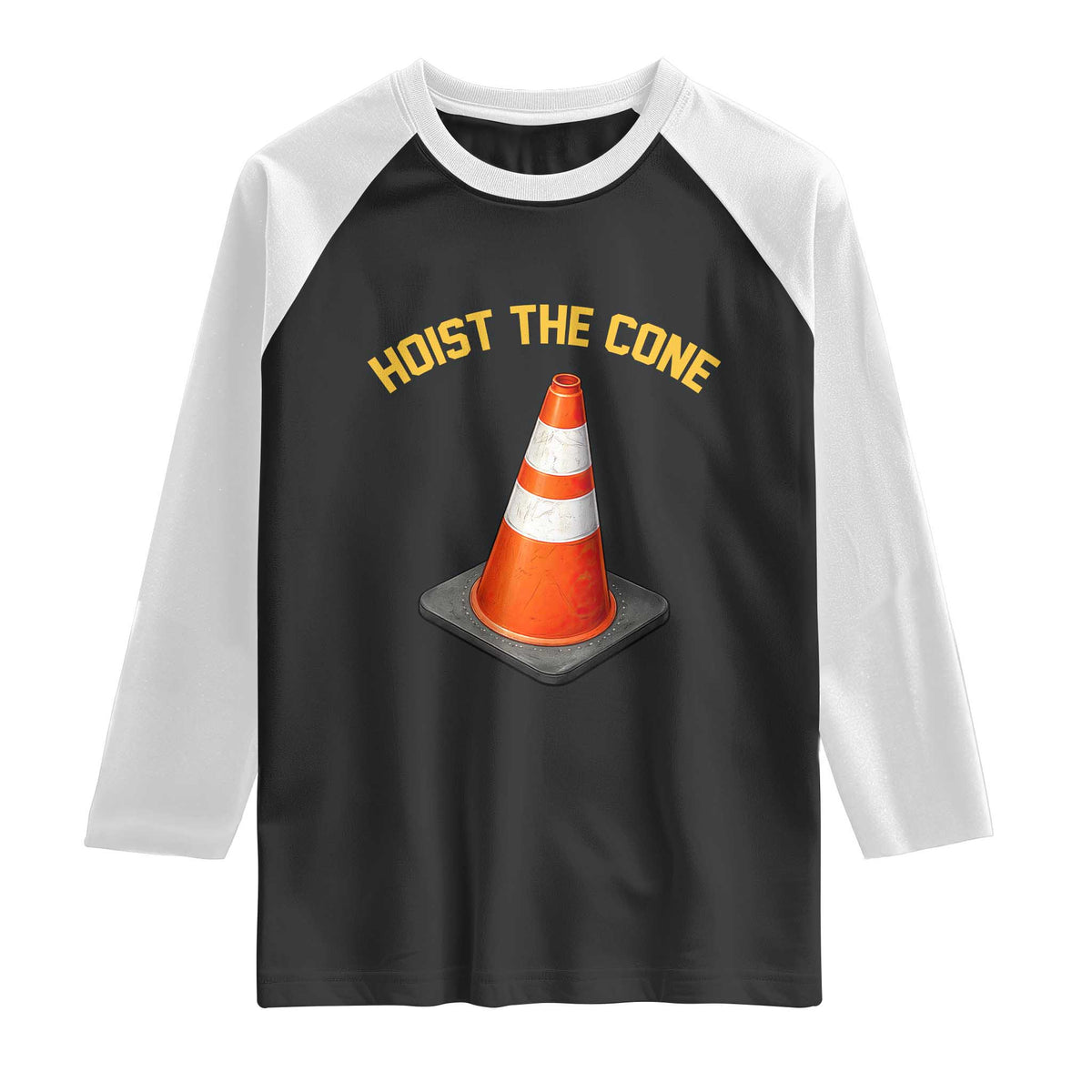 Vintage Hoist The Cone Victory Graphic Raglan Shirt Funny Baseball Fan Pride Celebration IYKYK Meme TS02 Black White Print Your Wear