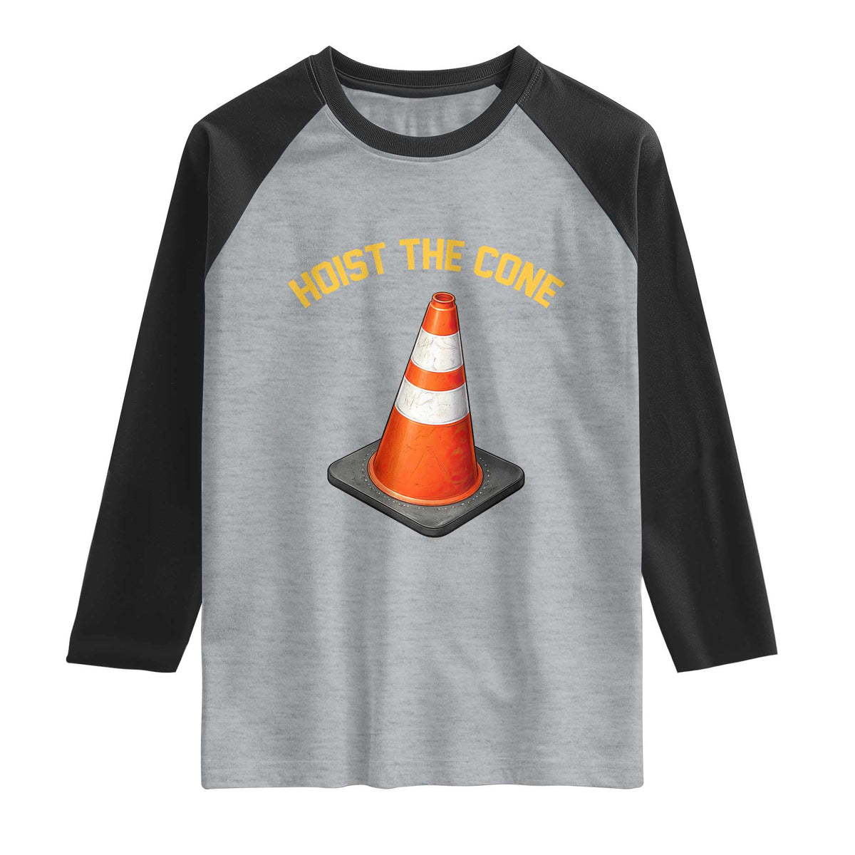 Vintage Hoist The Cone Victory Graphic Raglan Shirt Funny Baseball Fan Pride Celebration IYKYK Meme TS02 Heather Gray Black Print Your Wear