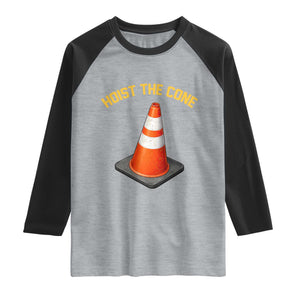 Vintage Hoist The Cone Victory Graphic Raglan Shirt Funny Baseball Fan Pride Celebration IYKYK Meme TS02 Heather Gray Black Print Your Wear