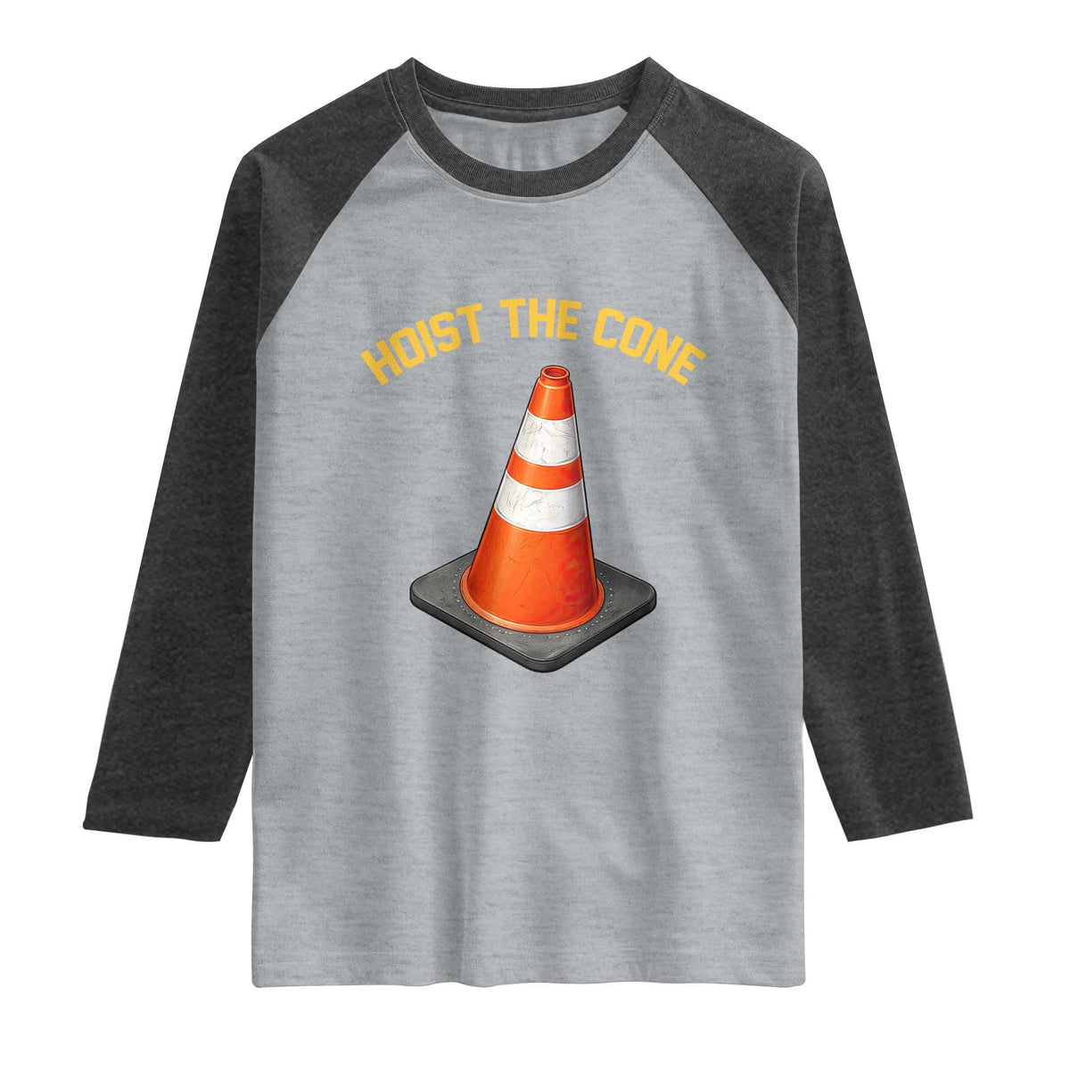 Vintage Hoist The Cone Victory Graphic Raglan Shirt Funny Baseball Fan Pride Celebration IYKYK Meme TS02 Heather Gray Heather Charcoal Print Your Wear