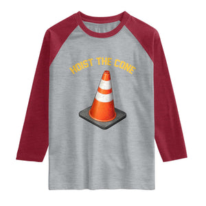 Vintage Hoist The Cone Victory Graphic Raglan Shirt Funny Baseball Fan Pride Celebration IYKYK Meme TS02 Heather Gray Heather Red Print Your Wear