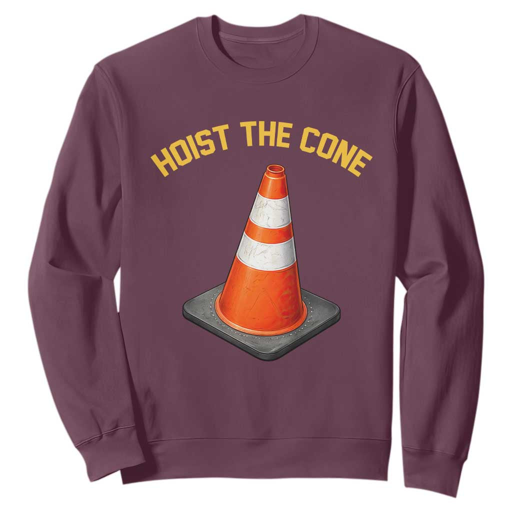 Vintage Hoist The Cone Victory Graphic Sweatshirt Funny Baseball Fan Pride Celebration IYKYK Meme TS02 Maroon Print Your Wear