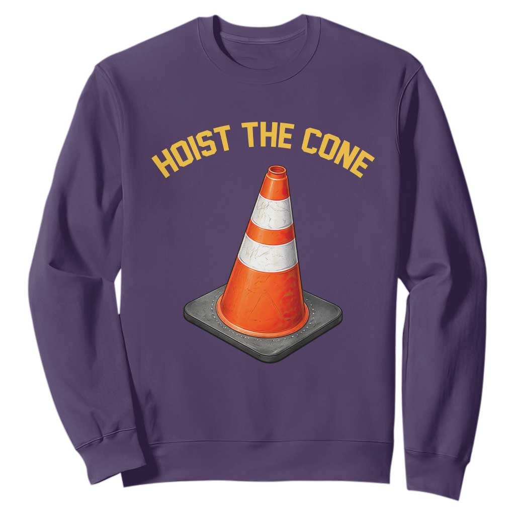 Vintage Hoist The Cone Victory Graphic Sweatshirt Funny Baseball Fan Pride Celebration IYKYK Meme TS02 Purple Print Your Wear
