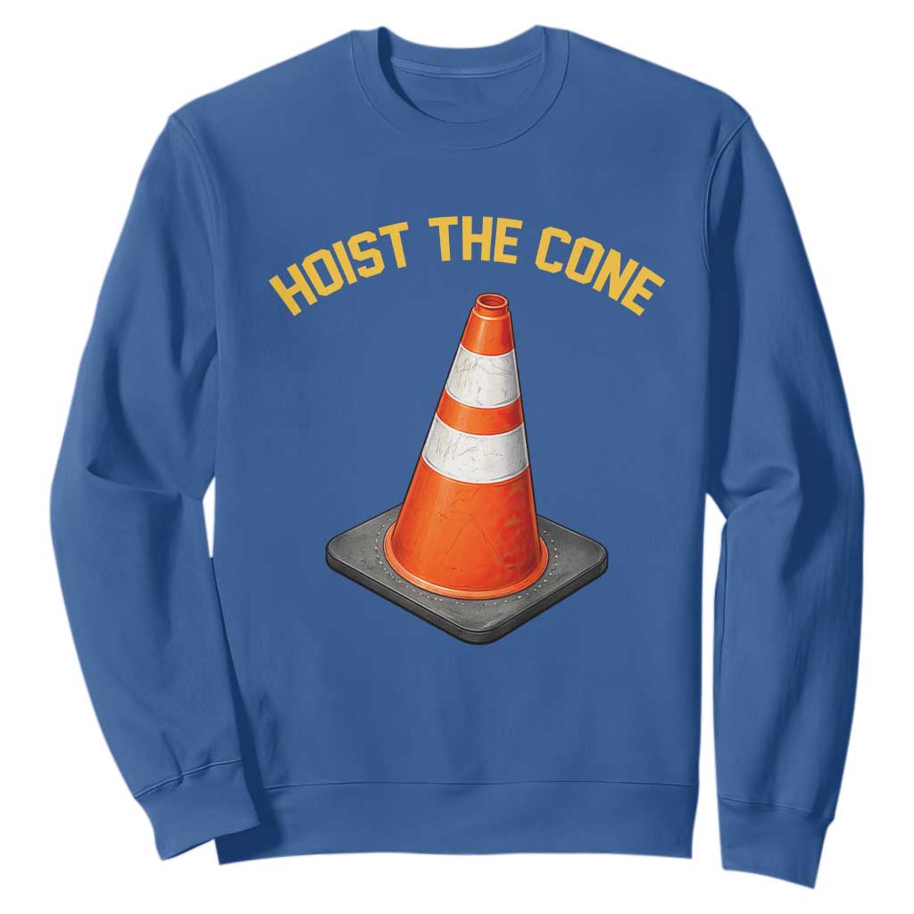 Vintage Hoist The Cone Victory Graphic Sweatshirt Funny Baseball Fan Pride Celebration IYKYK Meme TS02 Royal Blue Print Your Wear