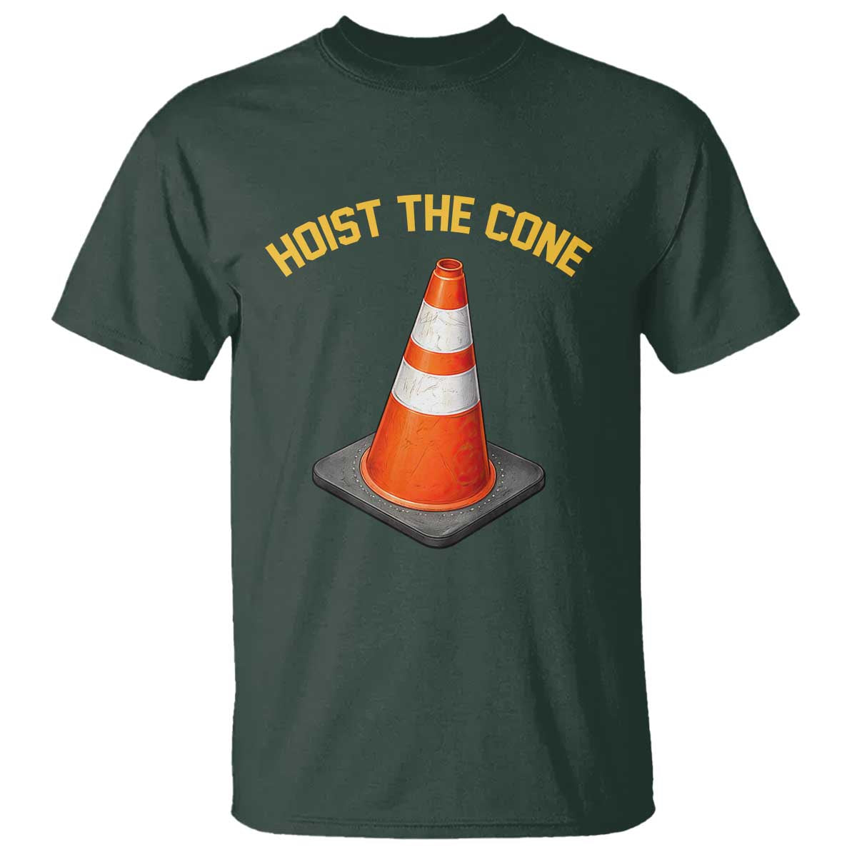 Vintage Hoist The Cone Victory Graphic T Shirt Funny Baseball Fan Pride Celebration IYKYK Meme TS02 Dark Forest Green Print Your Wear