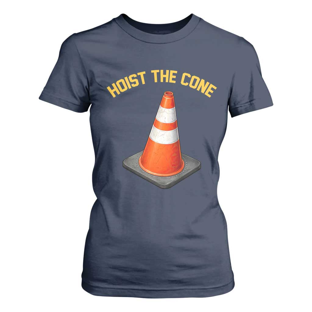 Vintage Hoist The Cone Victory Graphic T Shirt For Women Funny Baseball Fan Pride Celebration IYKYK Meme TS02 Navy Print Your Wear