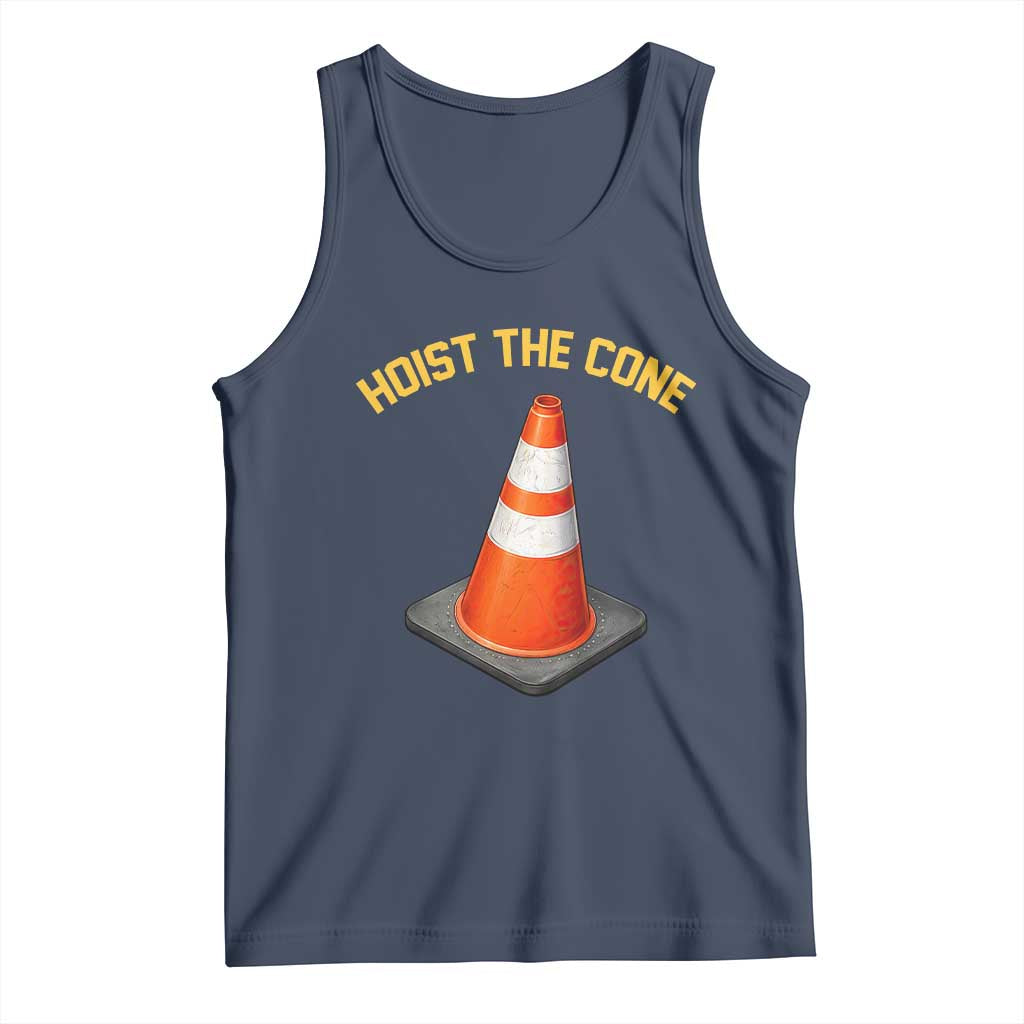 Vintage Hoist The Cone Victory Graphic Tank Top Funny Baseball Fan Pride Celebration IYKYK Meme TS02 Navy Print Your Wear