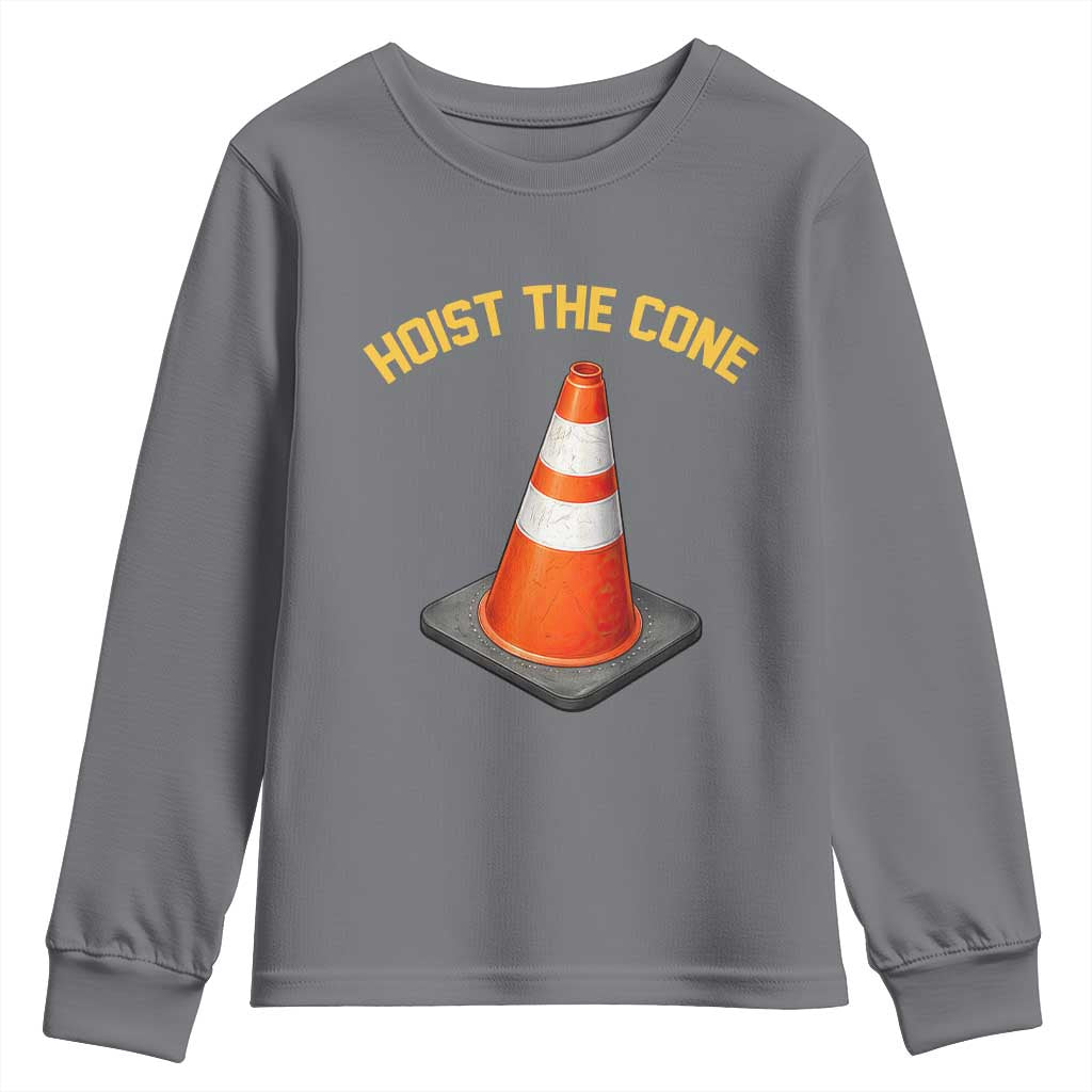 Vintage Hoist The Cone Victory Graphic Youth Sweatshirt Funny Baseball Fan Pride Celebration IYKYK Meme TS02 Charcoal Print Your Wear