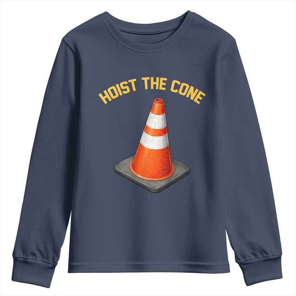 Vintage Hoist The Cone Victory Graphic Youth Sweatshirt Funny Baseball Fan Pride Celebration IYKYK Meme TS02 Navy Print Your Wear