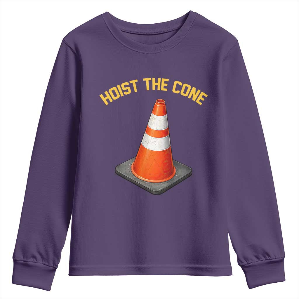 Vintage Hoist The Cone Victory Graphic Youth Sweatshirt Funny Baseball Fan Pride Celebration IYKYK Meme TS02 Purple Print Your Wear